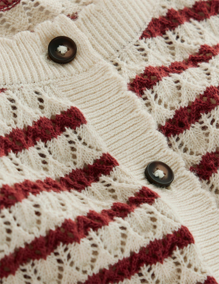 Dot Pointelle Cardigan Warm Ivory/ Red