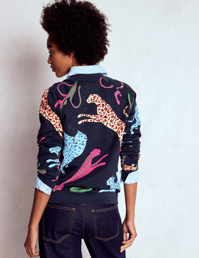 Rosa Printed Sweatshirt Navy, Leaping Leopard