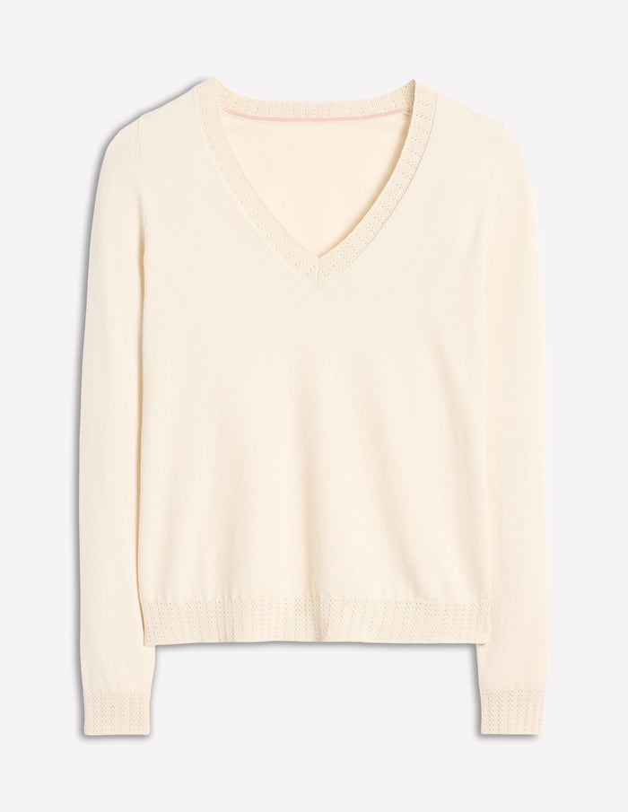 Emilia Cotton V Neck Sweater Warm Ivory