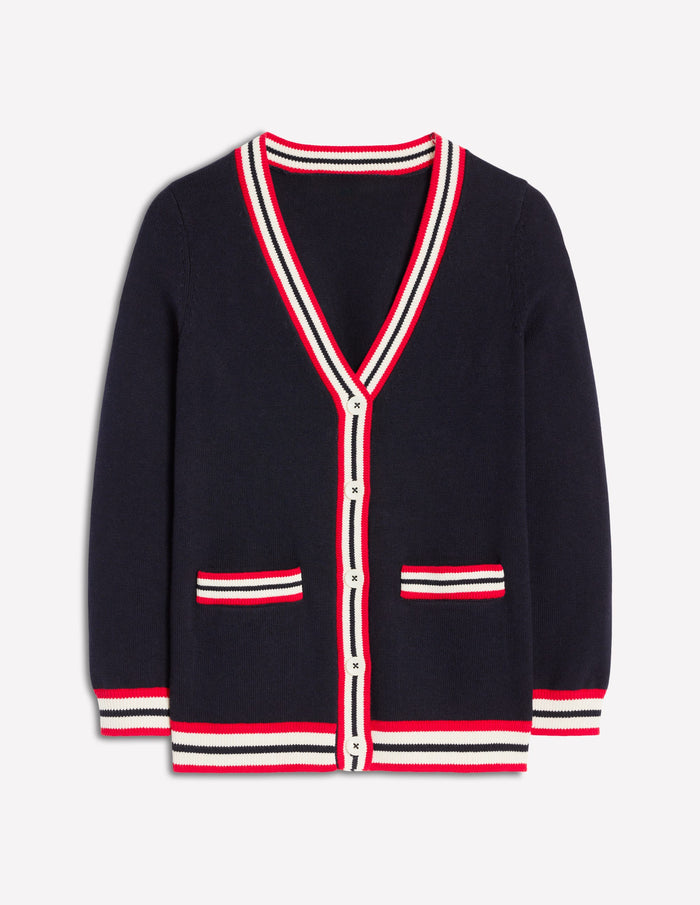 Long Cotton V-neck Cardigan Navy