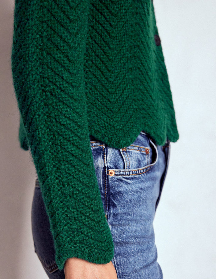 Chunky Chevron Knitted Jacket Emerald Night
