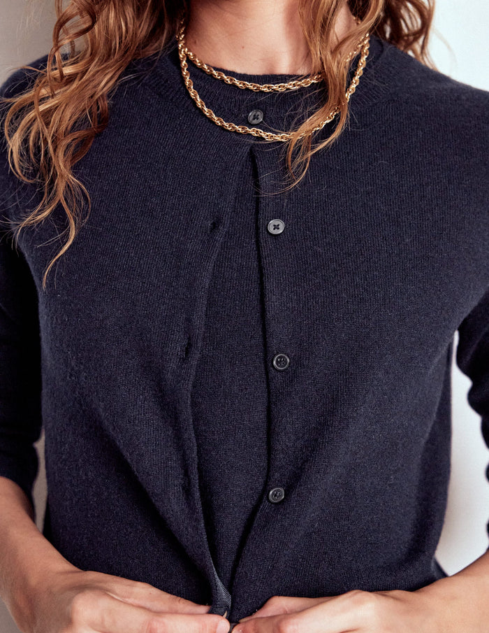 Eva Cashmere Crew Cardigan Navy