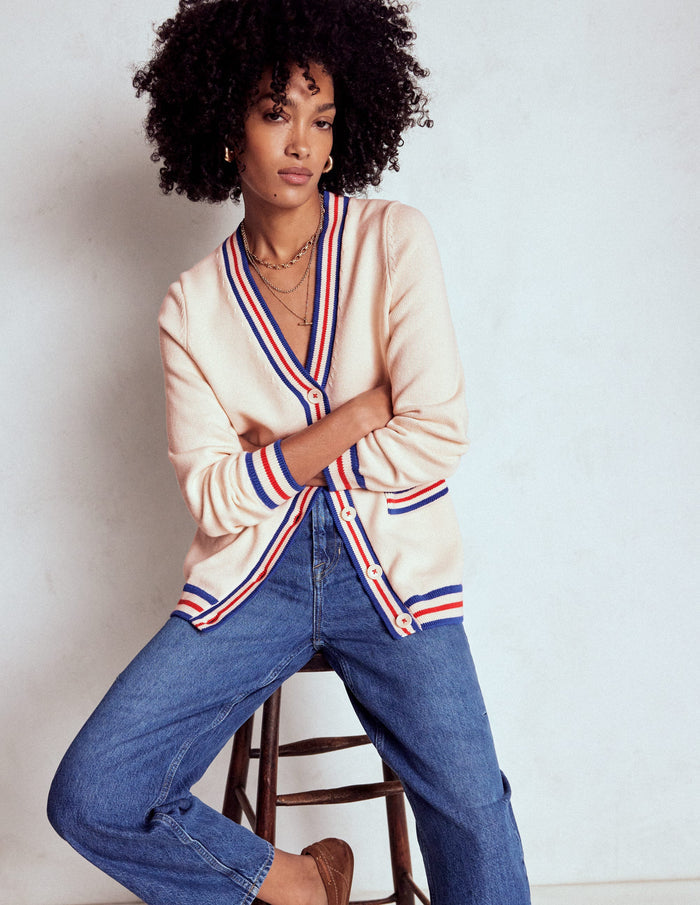 Long Cotton V-neck Cardigan Warm Ivory