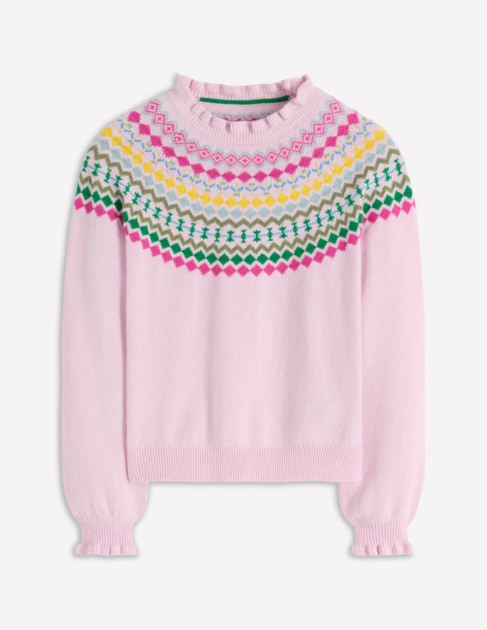 Fae Fair Isle Frilled Sweater Sheer Pink Melange
