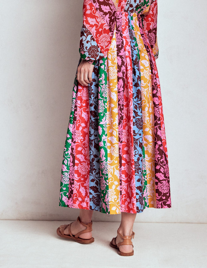 Valentina Poplin Midi Skirt Multi, Ornate Vine Hotch