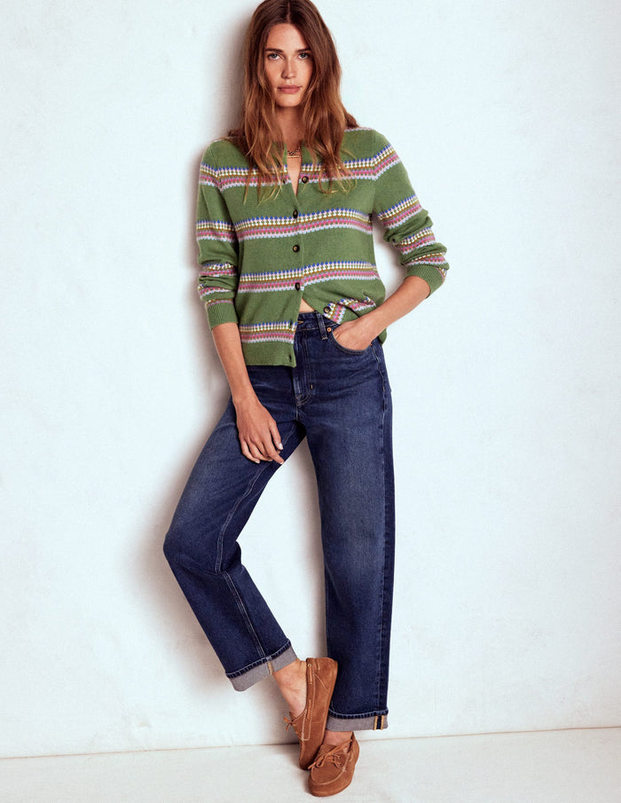 Edie Fair Isle Cardigan Green, Diamond