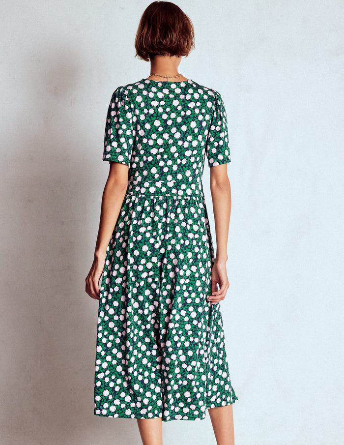 Louisa Jersey Midi Dress Rich Emerald, Floweret Vine