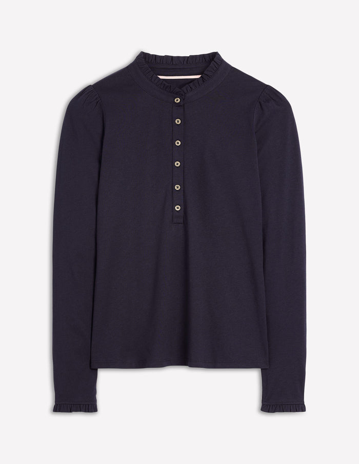 Supersoft Frill Henley Top Navy