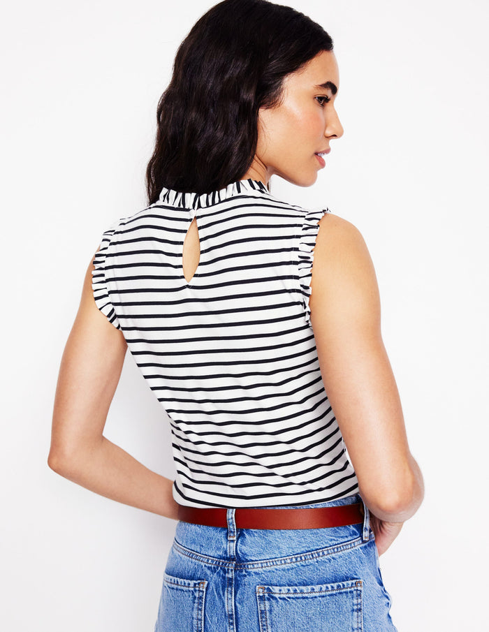 Supersoft Frill Detail Vest Ivory, Navy Stripe