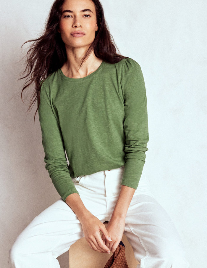 Cotton Crew Long Sleeve Top Safari Green