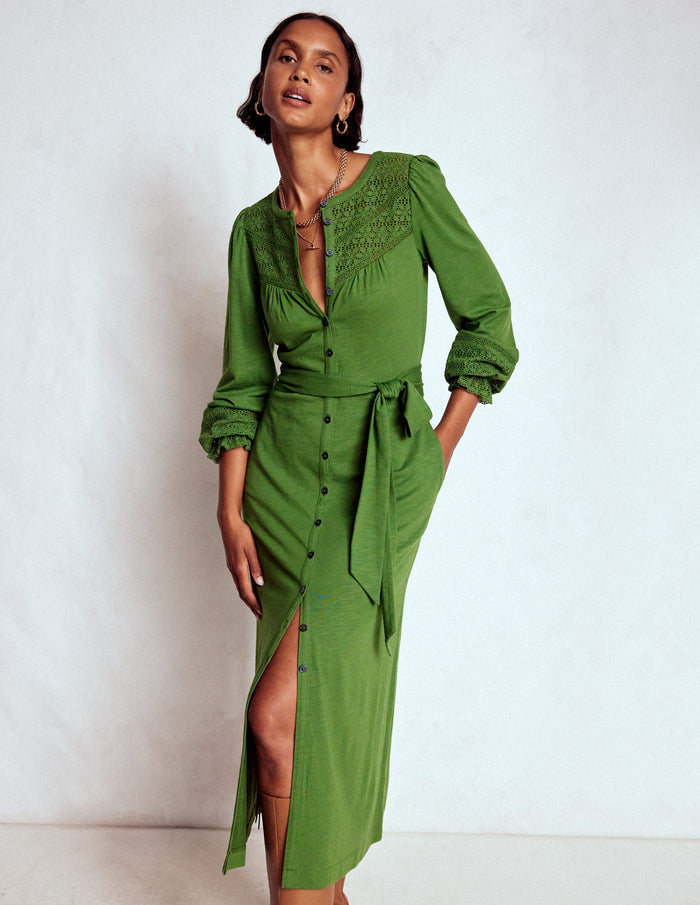 Pippa Broderie Jersey Dress Promenade Green