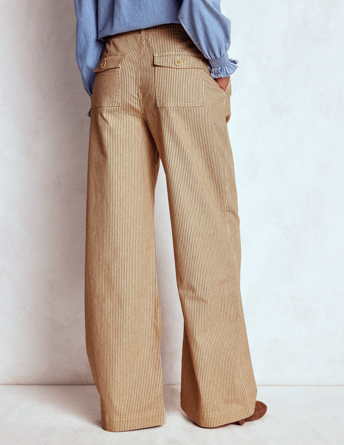 Brompton Wide Leg Pants Tan and Ecru Stripe