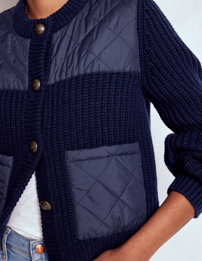Short Quilted Knitted Jacket Navy