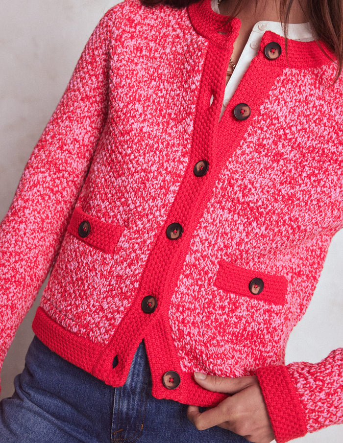 Libby Knitted Jacket Pink Ribbon/ Poppy Red