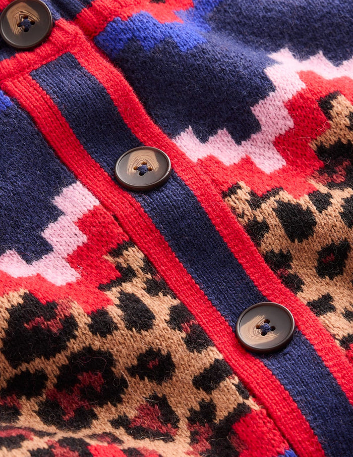 Abi Jacquard Cardigan Multi Fair Isle, Leopard