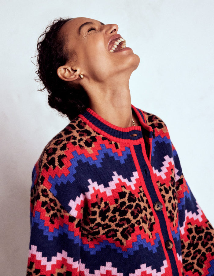 Abi Jacquard Cardigan Multi Fair Isle, Leopard