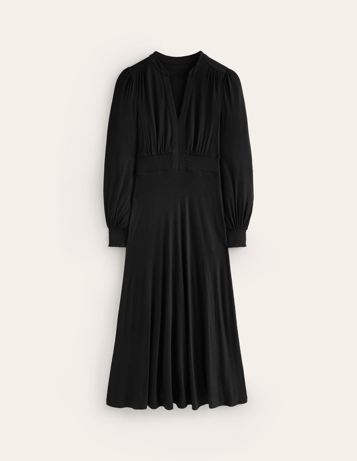 Ivy Smocked Midi Dress Black