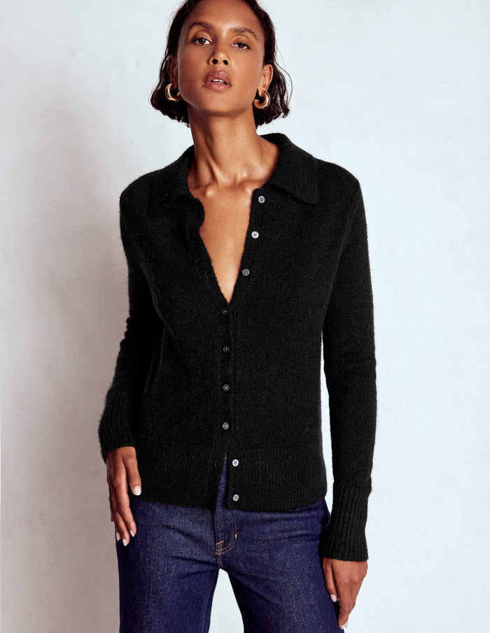 Collared Tie Front Cardigan Black