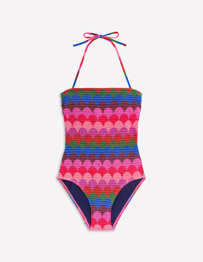 Milos Smocked Swimsuit Multi, Scallop Stripe