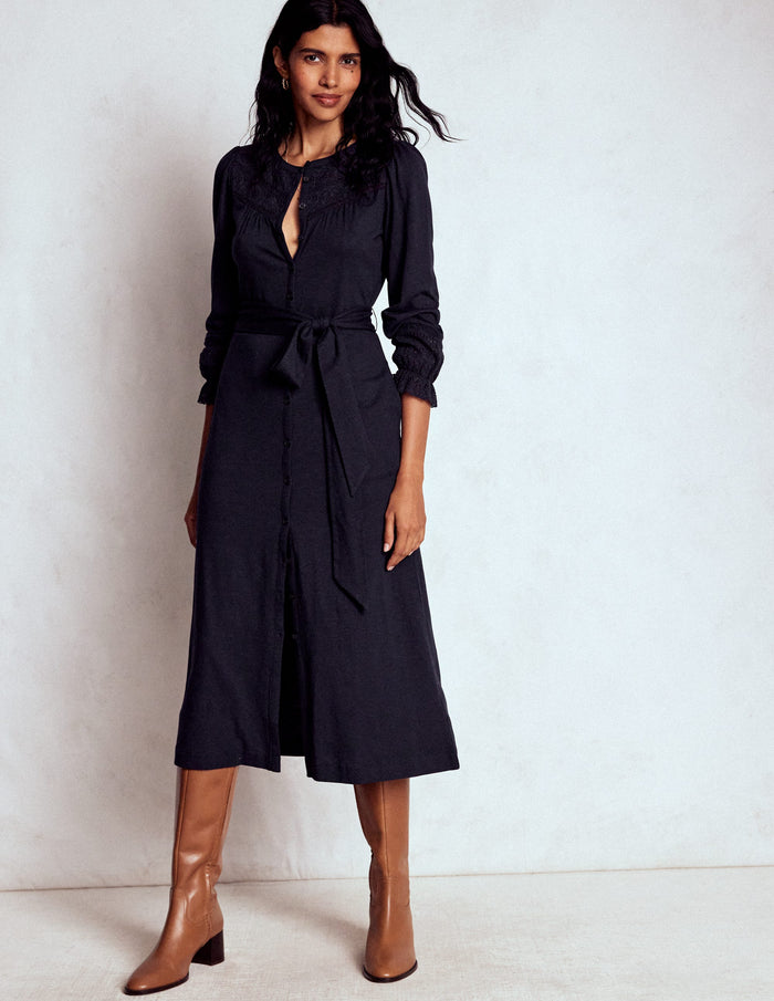 Pippa Broderie Jersey Dress Navy