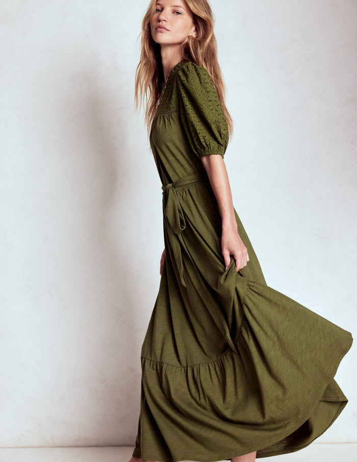 Lorelei Broderie Jersey Dress Woodland Green