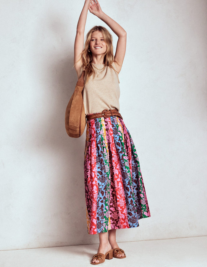 Valentina Poplin Midi Skirt Multi, Ornate Vine Hotch
