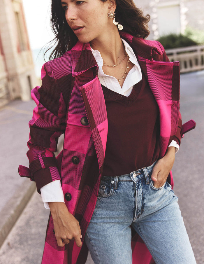 Cheltenham Trench Coat Pink Peony, Chestnut Gingham