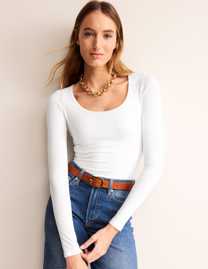 Double Layer Scoop Long Sleeve White
