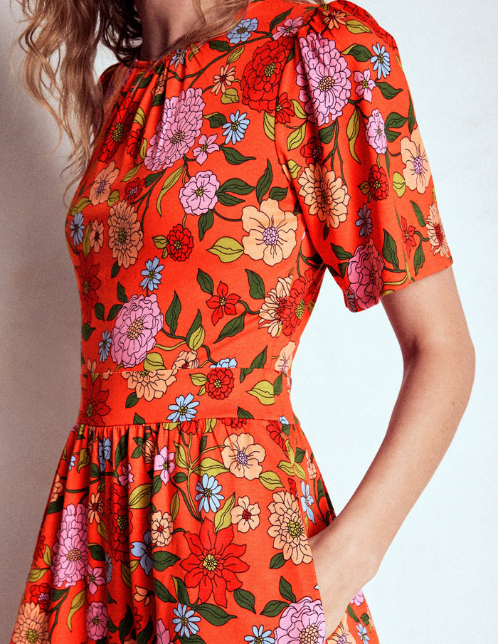 Louisa Jersey Midi Dress Firecracker Red, Dahlia Trail