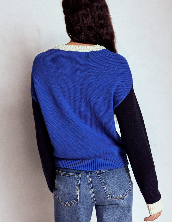 Jemma Chunky Cotton Sweater Bright Blue