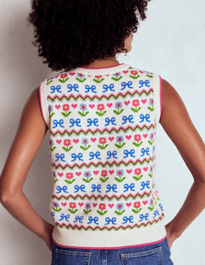 Edie Fair Isle Vest Oatmeal Melange, Flowers