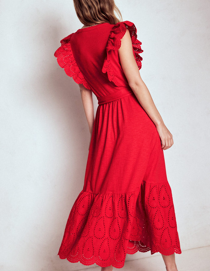 Ruffle Detail Tier Midi Dress Poppy Red