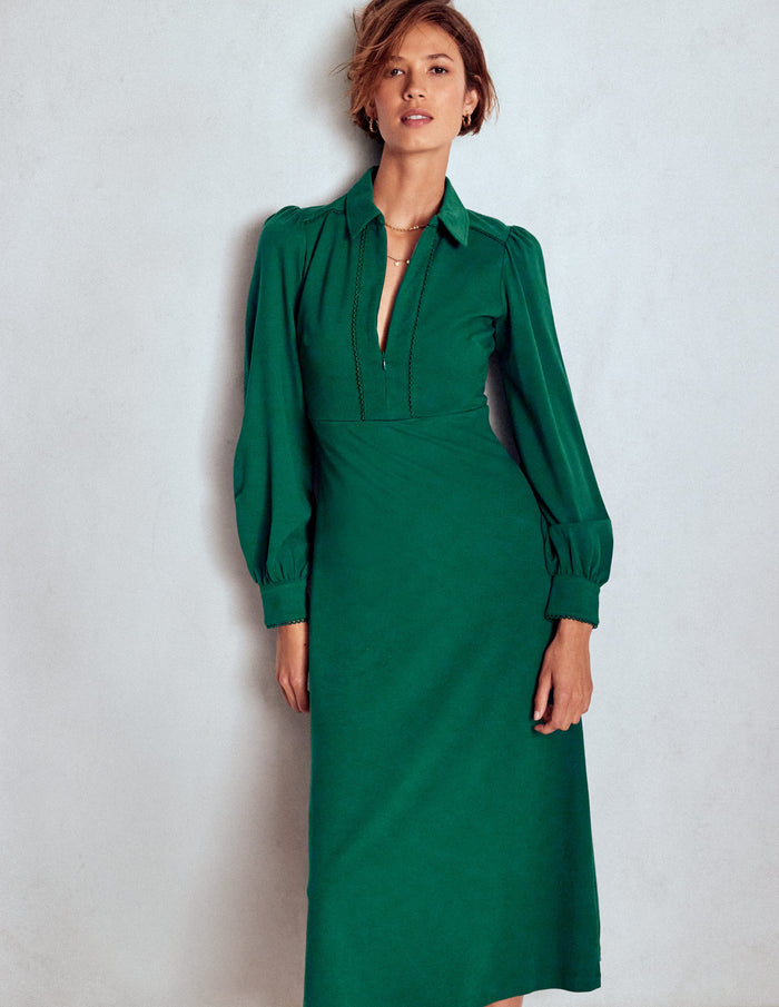 Pip Zip-Up Ponte Midi Dress Emerald Night