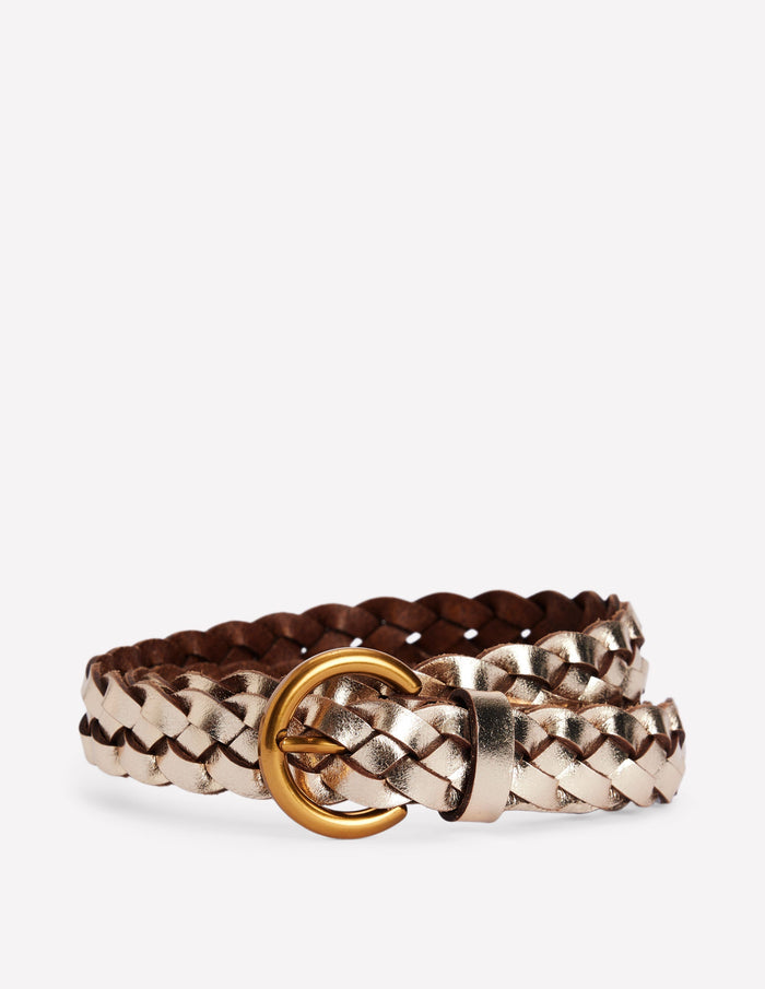 Skinny Plaited Belt Gold