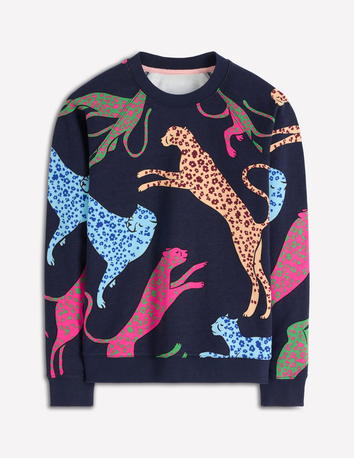 Rosa Printed Sweatshirt Navy, Leaping Leopard