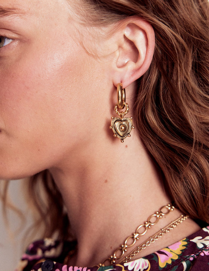 Heart Charm Earrings Gold Colour