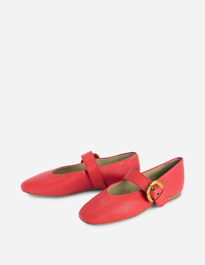 Kylie Flat Buckle Mary Jane Post Box Red