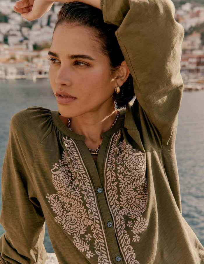 Alma Embroidered Shirt Woodland Green