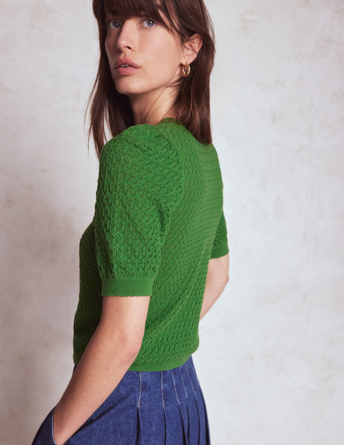 Dot Pointelle Cardigan Iguana Green