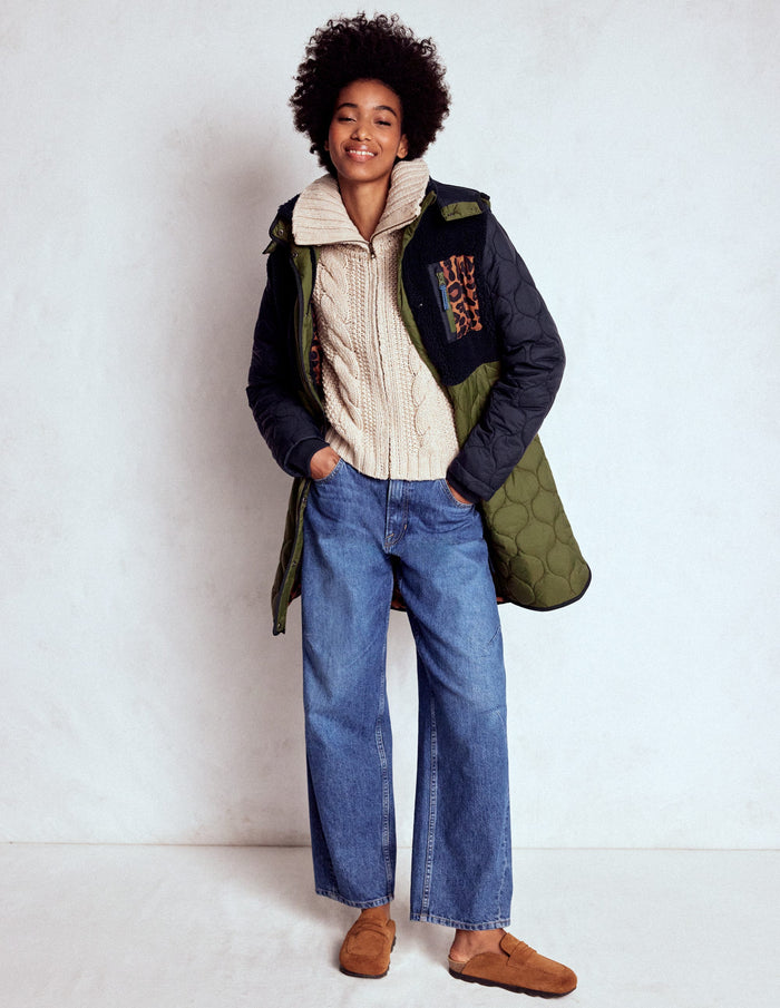 Borg Mix Coat Navy & Khaki Mix