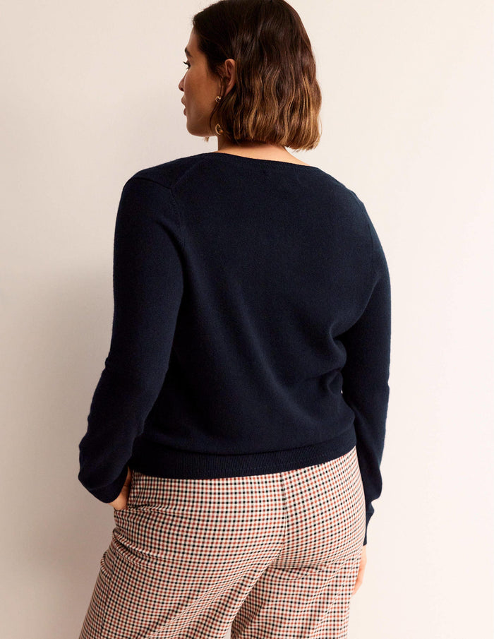 Eva Cashmere Crew Cardigan Navy