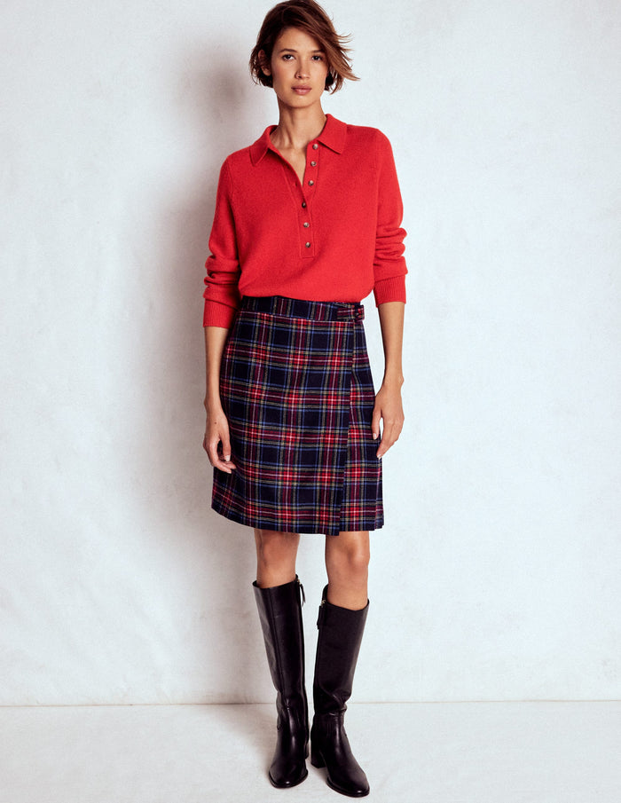 Helen Wool Kilt Skirt Navy, Green and Red Check