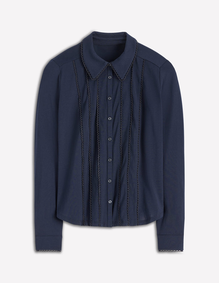 Picot Trim Jersey Shirt Navy