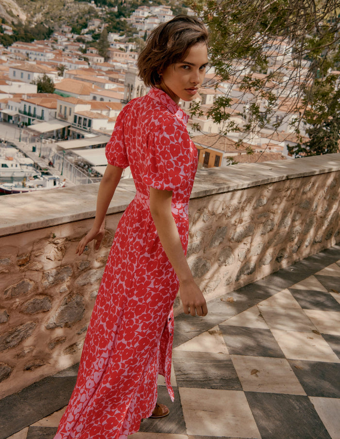 Alegra Midi Shirt Dress Jewel Red, Leafy Grove