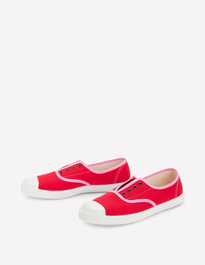 Laceless Canvas Plimsoll Post Box Red/Soft Pink