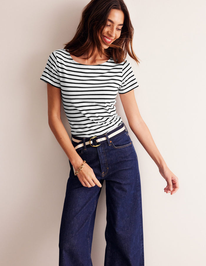 Ella Short Sleeve Breton Ivory, Black