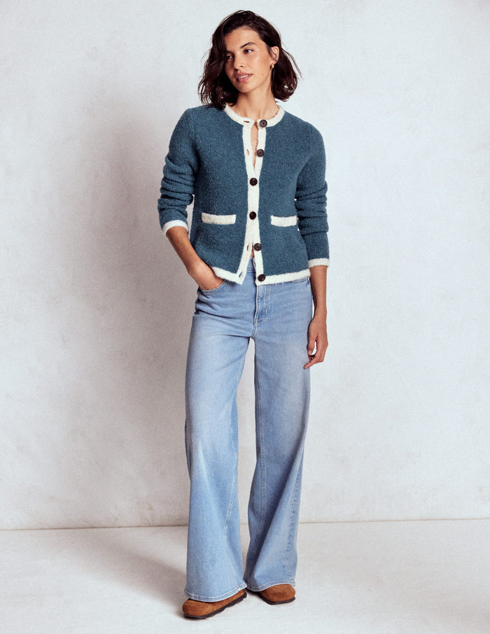 Holly Boucle Knitted Jacket Denim Blue Boucle