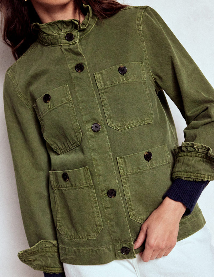 Cotton Frill Collar Jacket Woodland Green