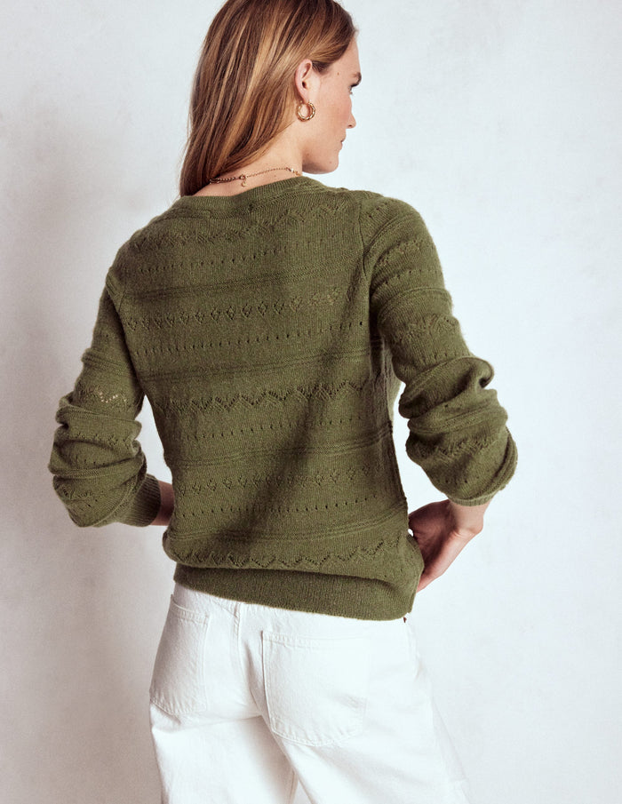 Leticia Lace Trim Cardigan Woodland Green