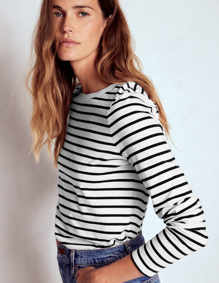 Olivia Long Sleeve Breton Ivory, Black